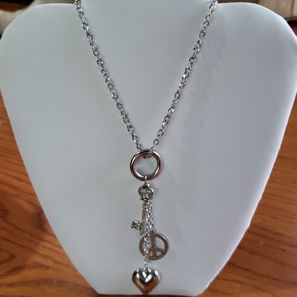Key, Peace, Heart Charm Necklace